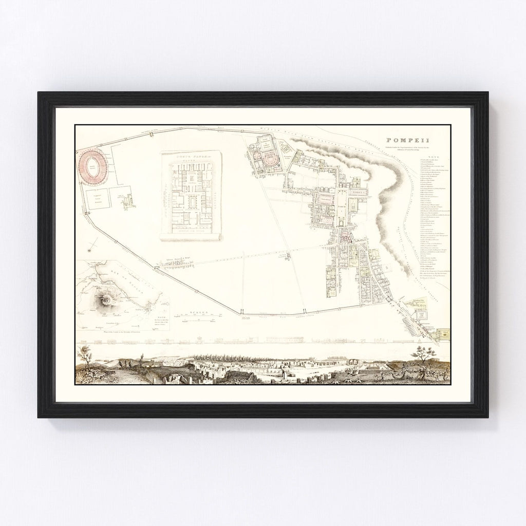 Vintage Map of Pompeii, Italy 1832