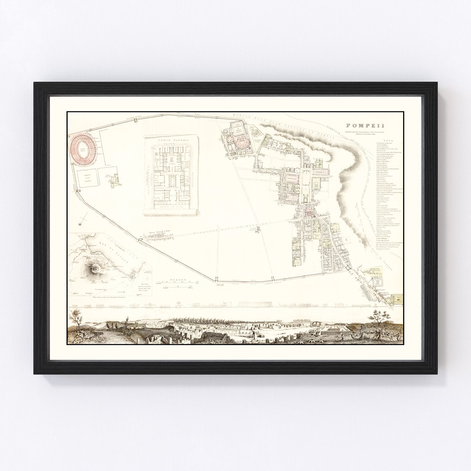 Vintage Map of Pompeii, Italy 1832