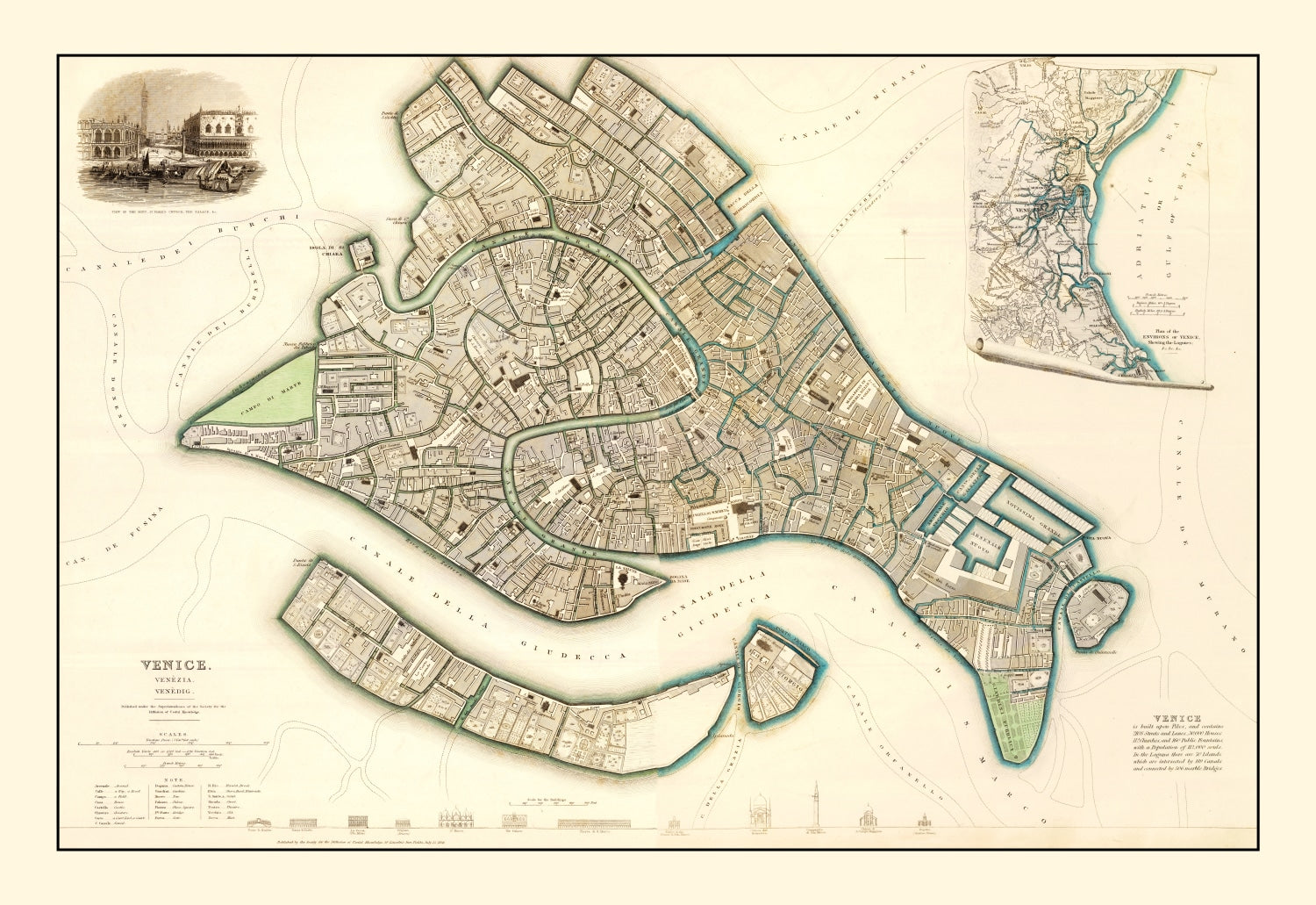 Vintage Map of Venice, Italy 1838