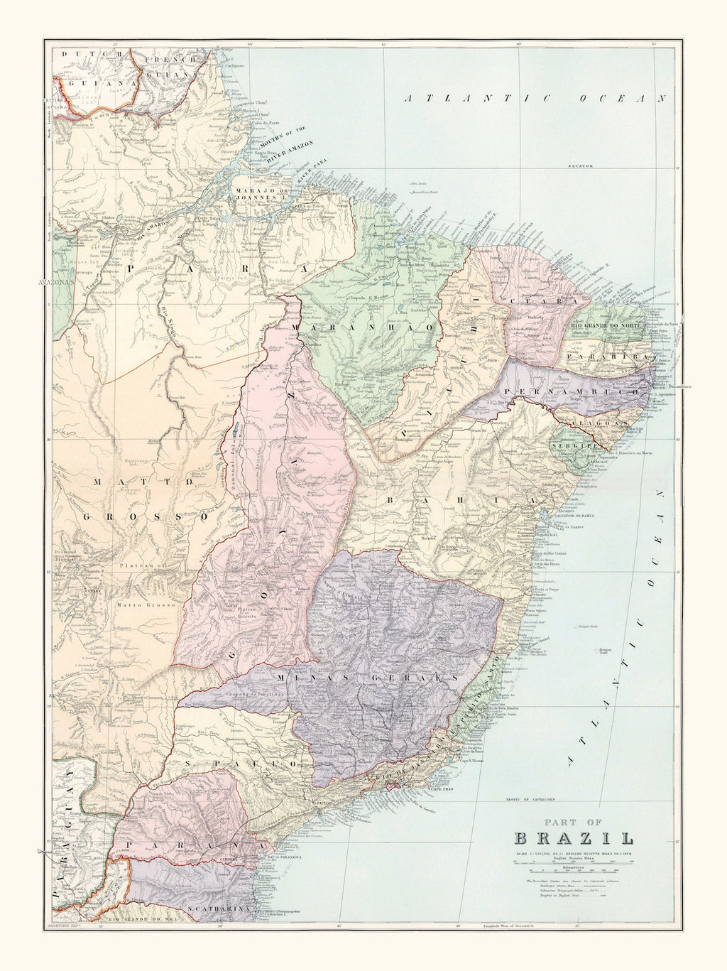 Vintage Map of Brazil 1904