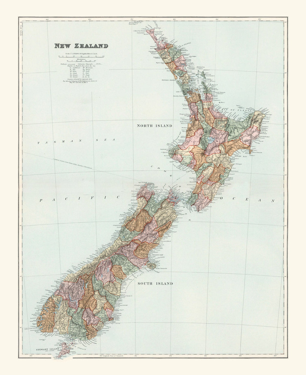 Vintage Map of New Zealand 1904