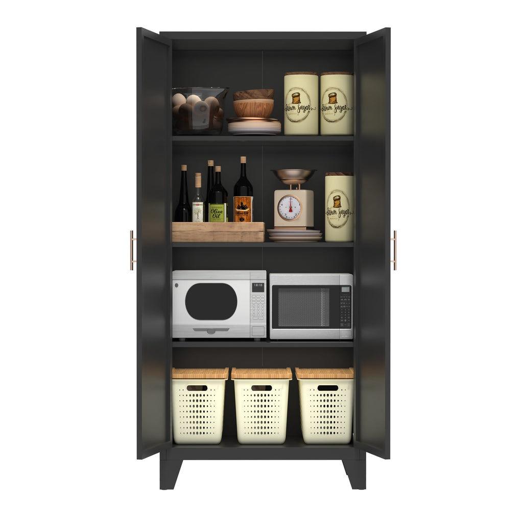 61'' 2 Shapely Doors Cabinet, Metal Storage Cabinet with Doors and Adjustable Shelves, for Bedroom, Living Room(Black)