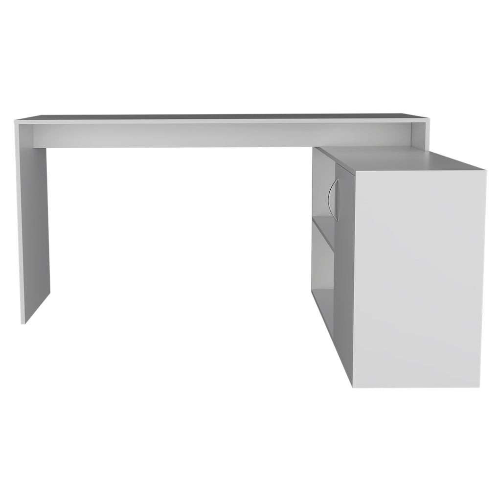 Dallas L-Shaped Home Office Desk, Two Shelves, Single Door Cabinet