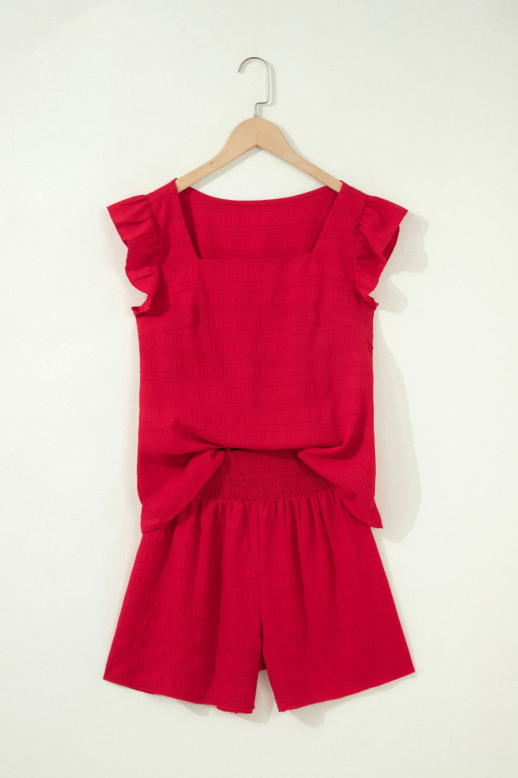 Solid Textured Square Neck Top & Shorts Set