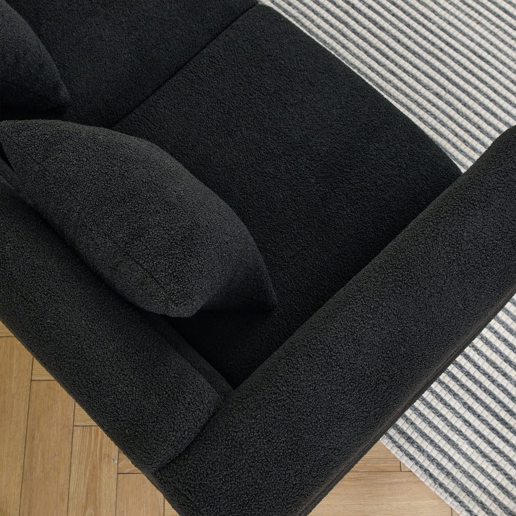 60Inch Oversized 2 Seater Sectional Sofa, Living Room Comfort Fabric Sectional Sofa-Deep Seating Sectional Sofa, Soft Sitting with 2 Pillows for Living Room, Bedroom, Office, Black teddy(W834S00030)