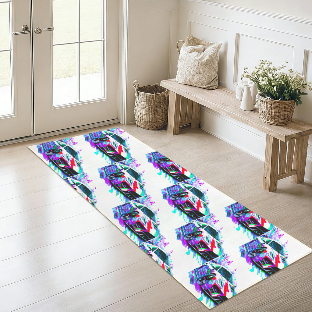 Fast Sports Car Washable Faux Microfiber Runner Rug 60" x 22" | Ship From USA