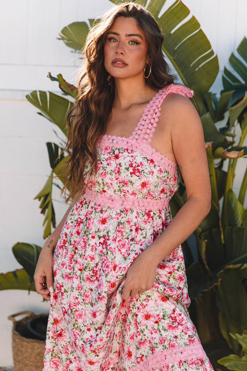 Floral Lace Tied-Strap Empire Waist Maxi Dress