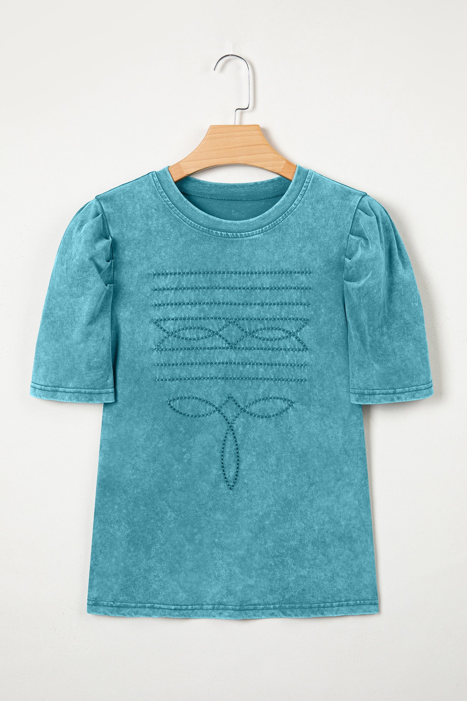 Western Embroidered Mineral Wash Puff Sleeve Tee