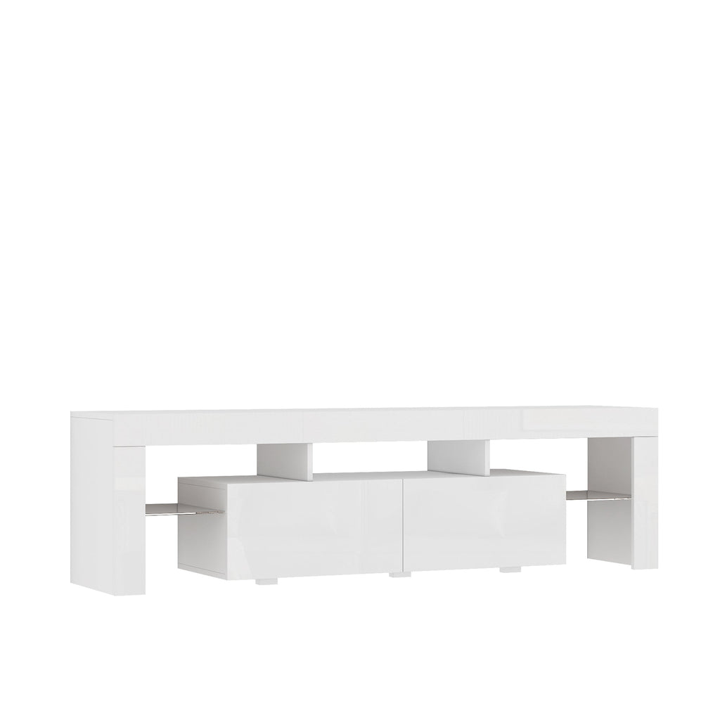 High gloss TV Stand with LED Lights for TVs up to 65'', Modern TV Console with Storage Cabinets for Living Room