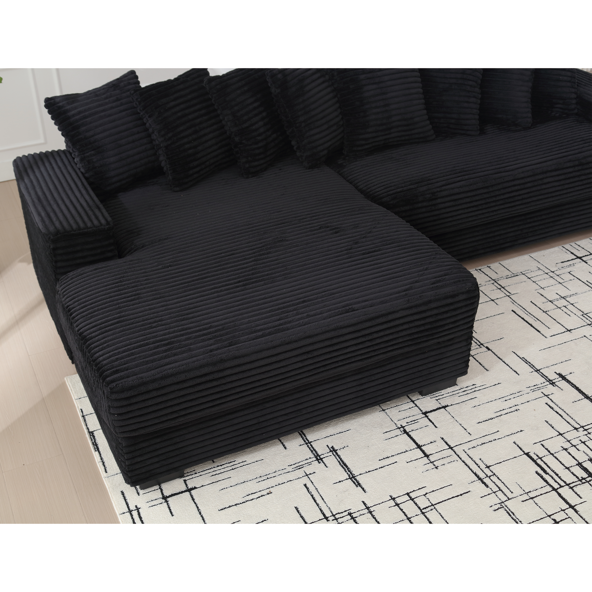 [NEW ARRIVED] [VIDEO PROVIDED] Oversized Two-Piece  Couches,  L Shaped Sofa, Corduroy, Left Chaise Daybed,with Armrests,Eight Throw Pillows,Corner Sofa,Easy To Assemble, Black