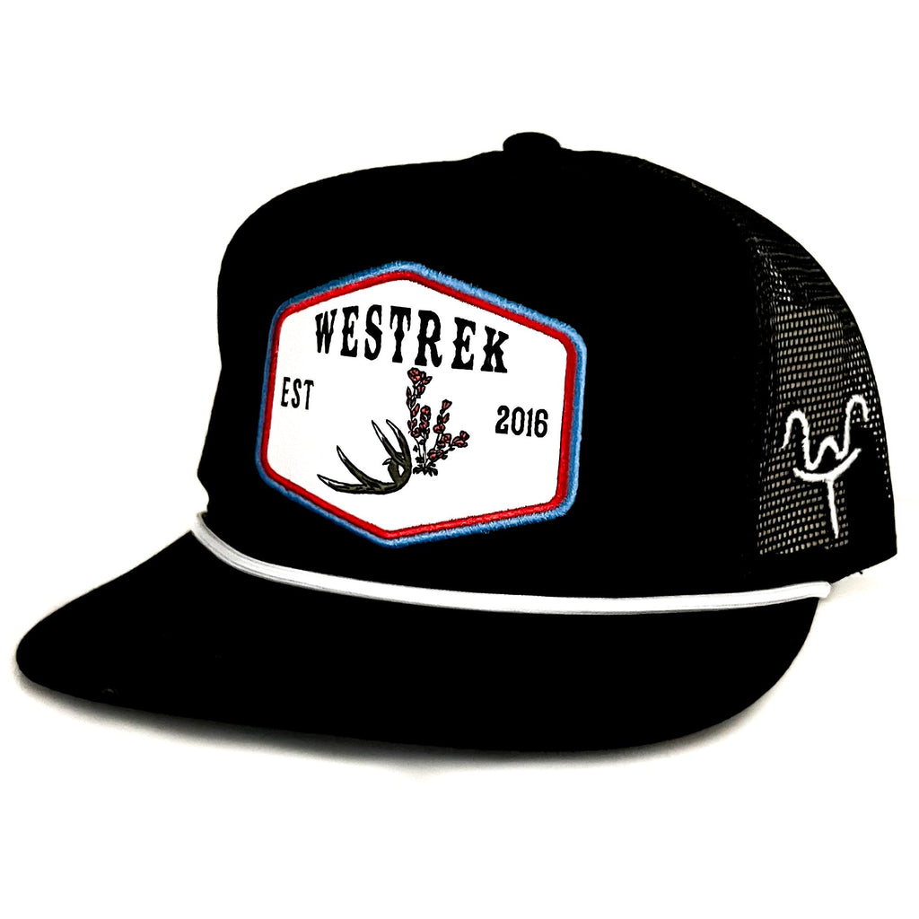 Black “Indian Paintbrush with Deer Antler” Trucker Hat – Western Hunting Hat | Westrek