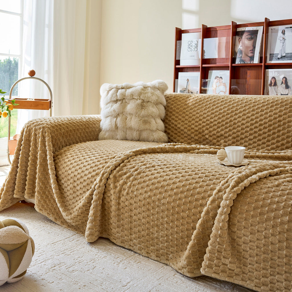 Thick Plush Non-Slip Sofa Throw Cover, Warm Soft Faux Fur Couch Protector for Winter
