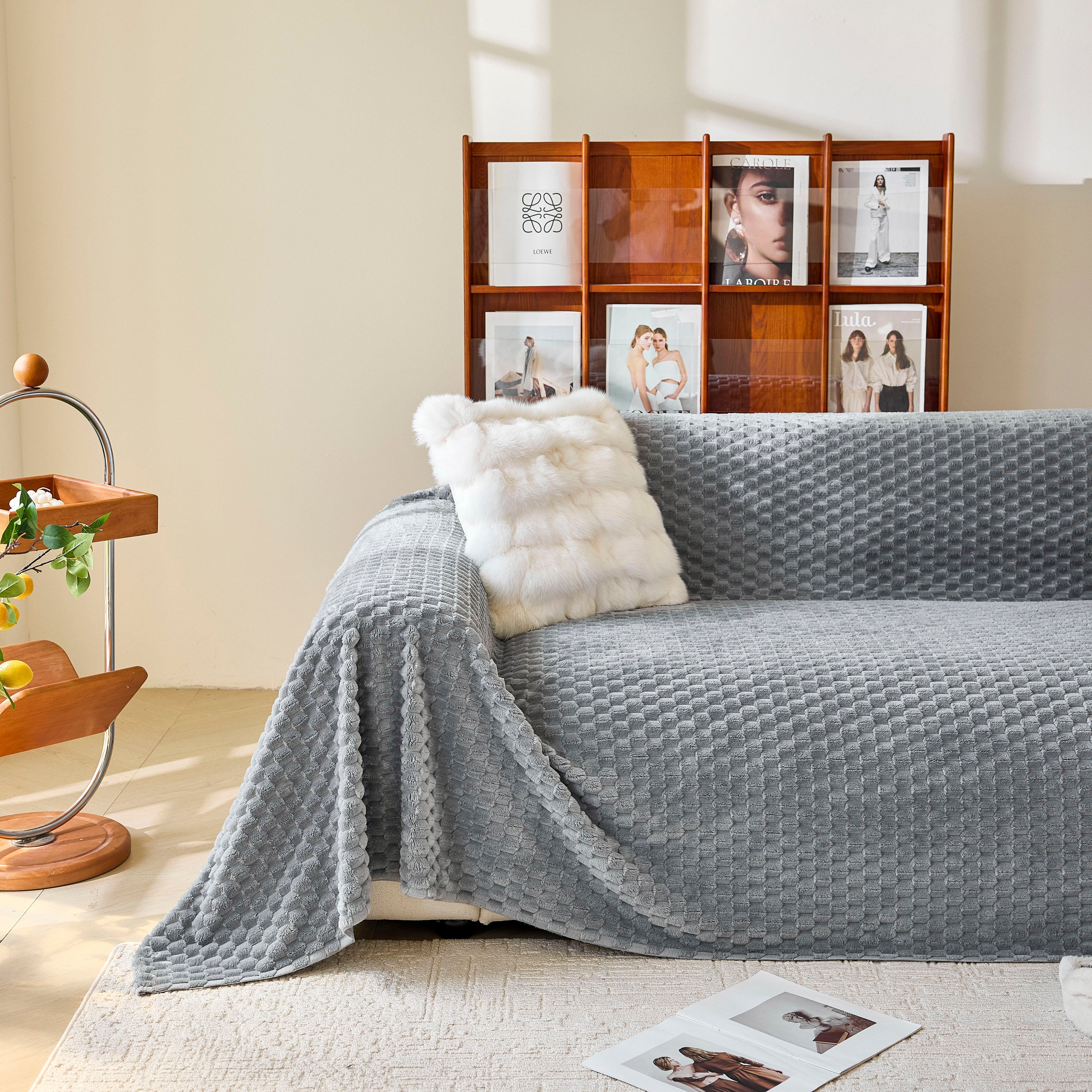 Thick Plush Non-Slip Sofa Throw Cover, Warm Soft Faux Fur Couch Protector for Winter