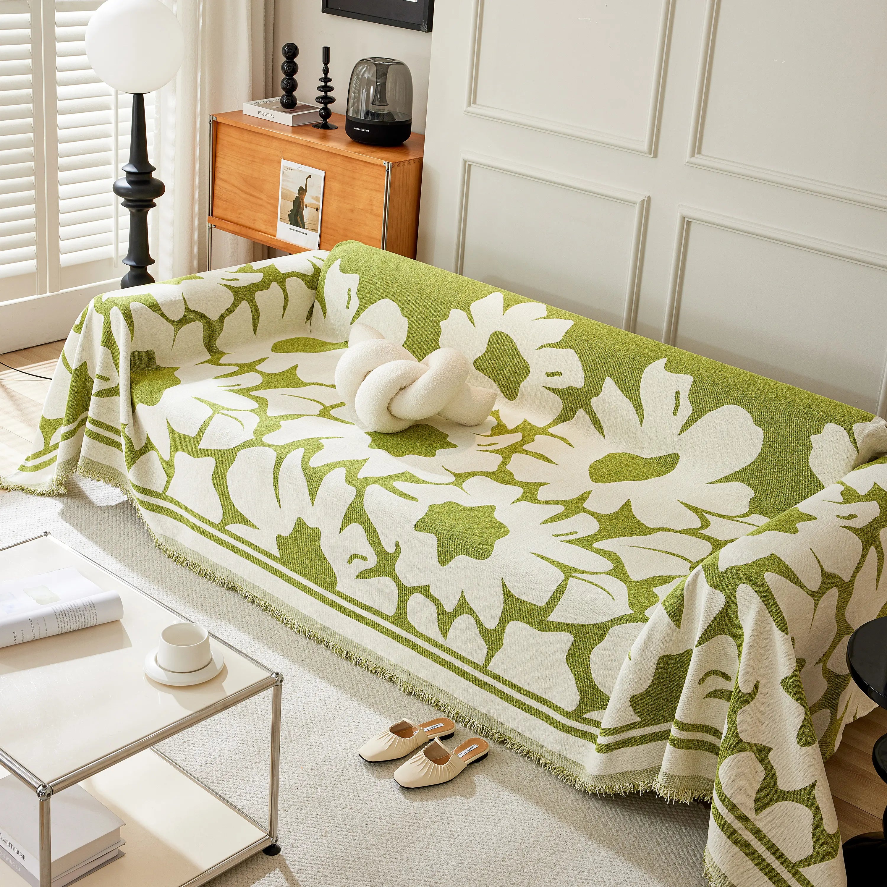 Chenille Floral Soft Thick Reversible Blanket Covers for Couch, Couch Protector Blanket Cover Sofa