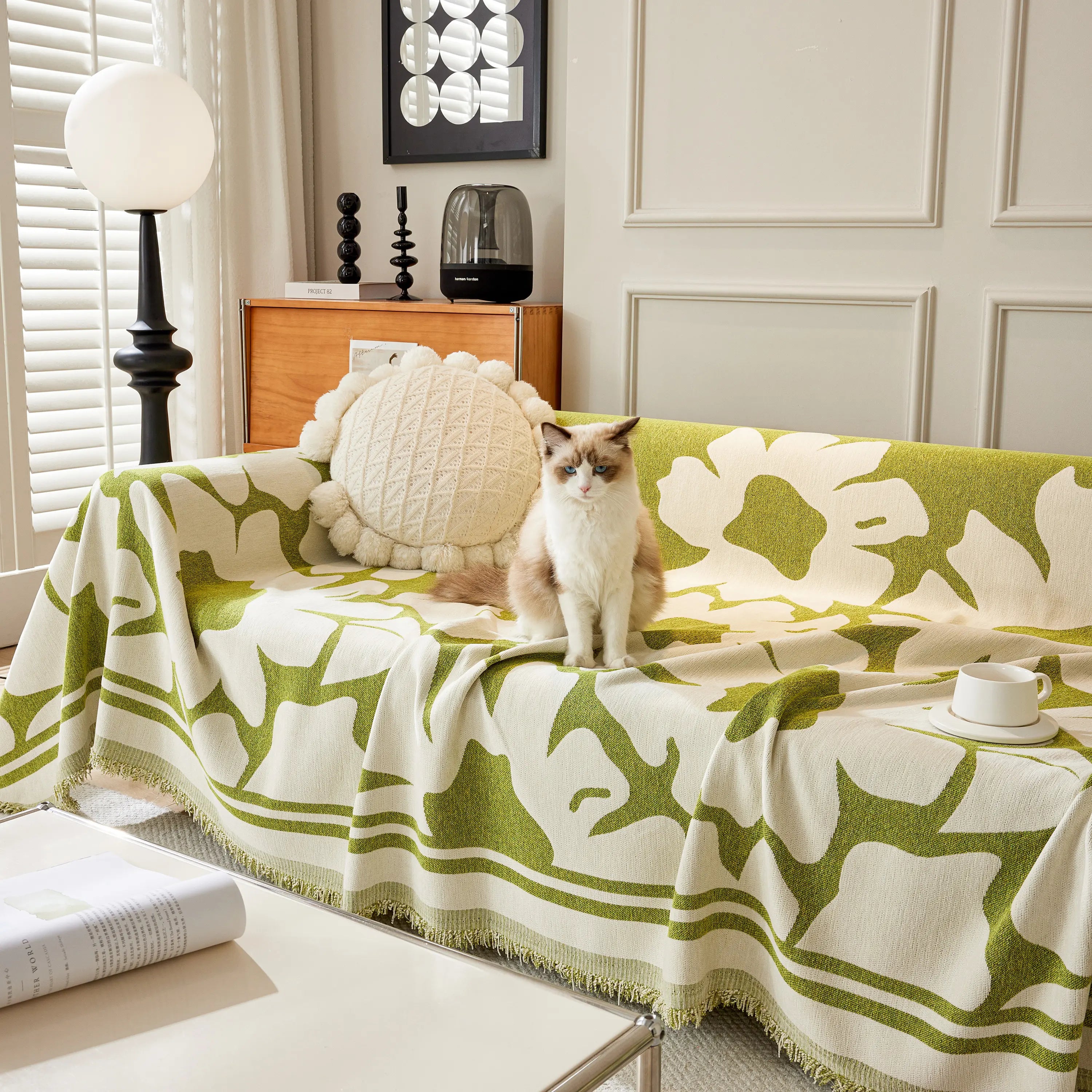 Chenille Floral Soft Thick Reversible Blanket Covers for Couch, Couch Protector Blanket Cover Sofa