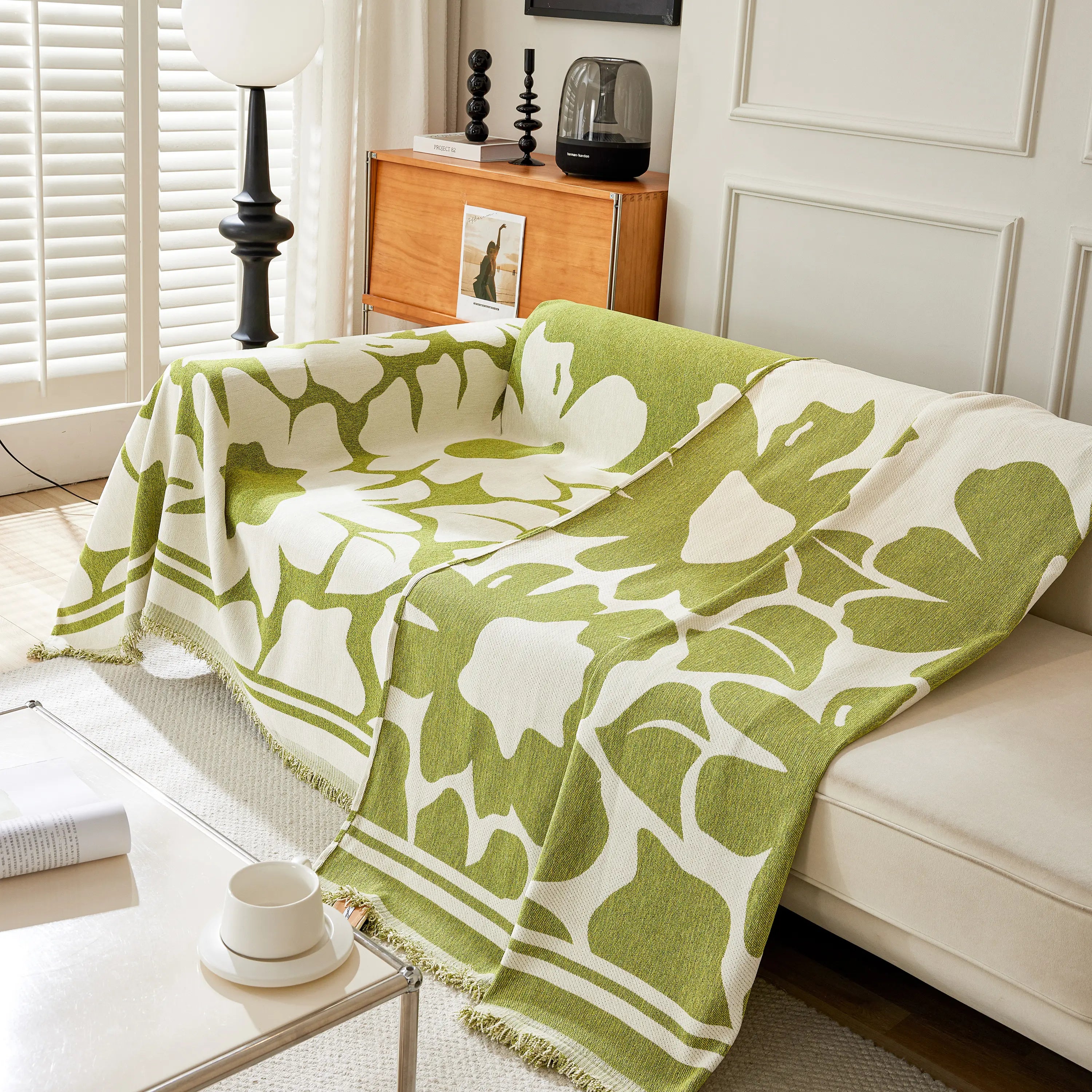Chenille Floral Soft Thick Reversible Blanket Covers for Couch, Couch Protector Blanket Cover Sofa