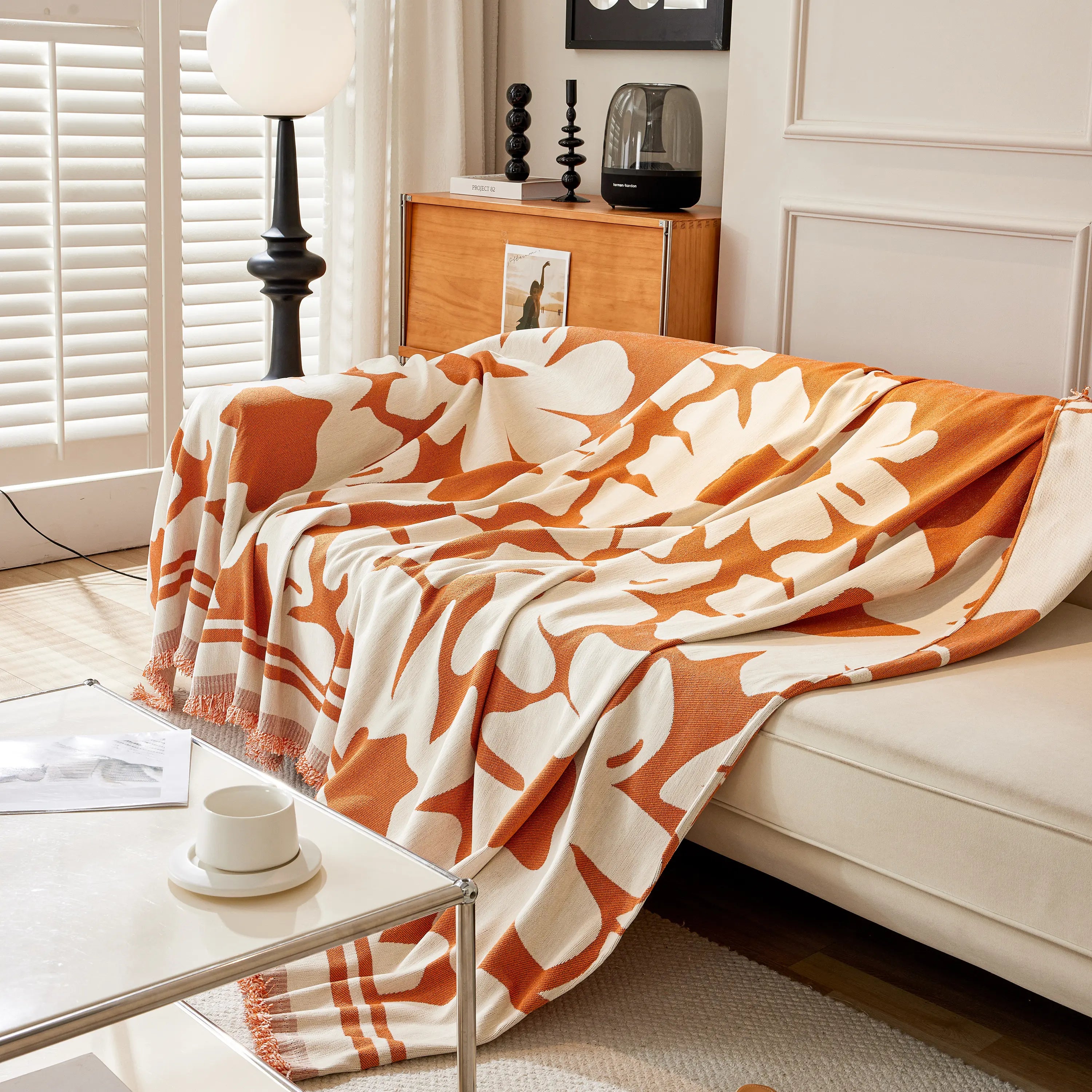 Chenille Floral Soft Thick Reversible Blanket Covers for Couch, Couch Protector Blanket Cover Sofa