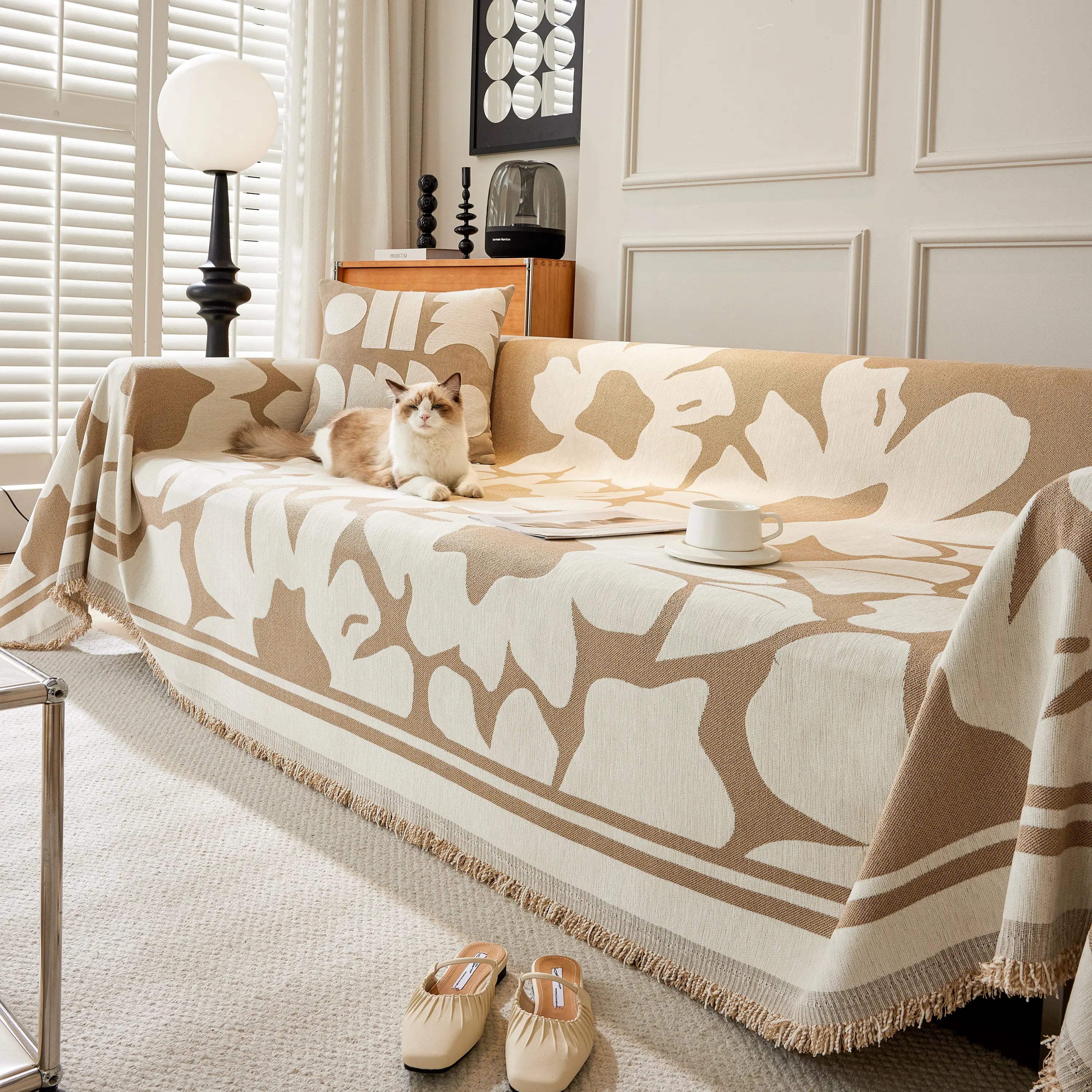 Chenille Floral Soft Thick Reversible Blanket Covers for Couch, Couch Protector Blanket Cover Sofa