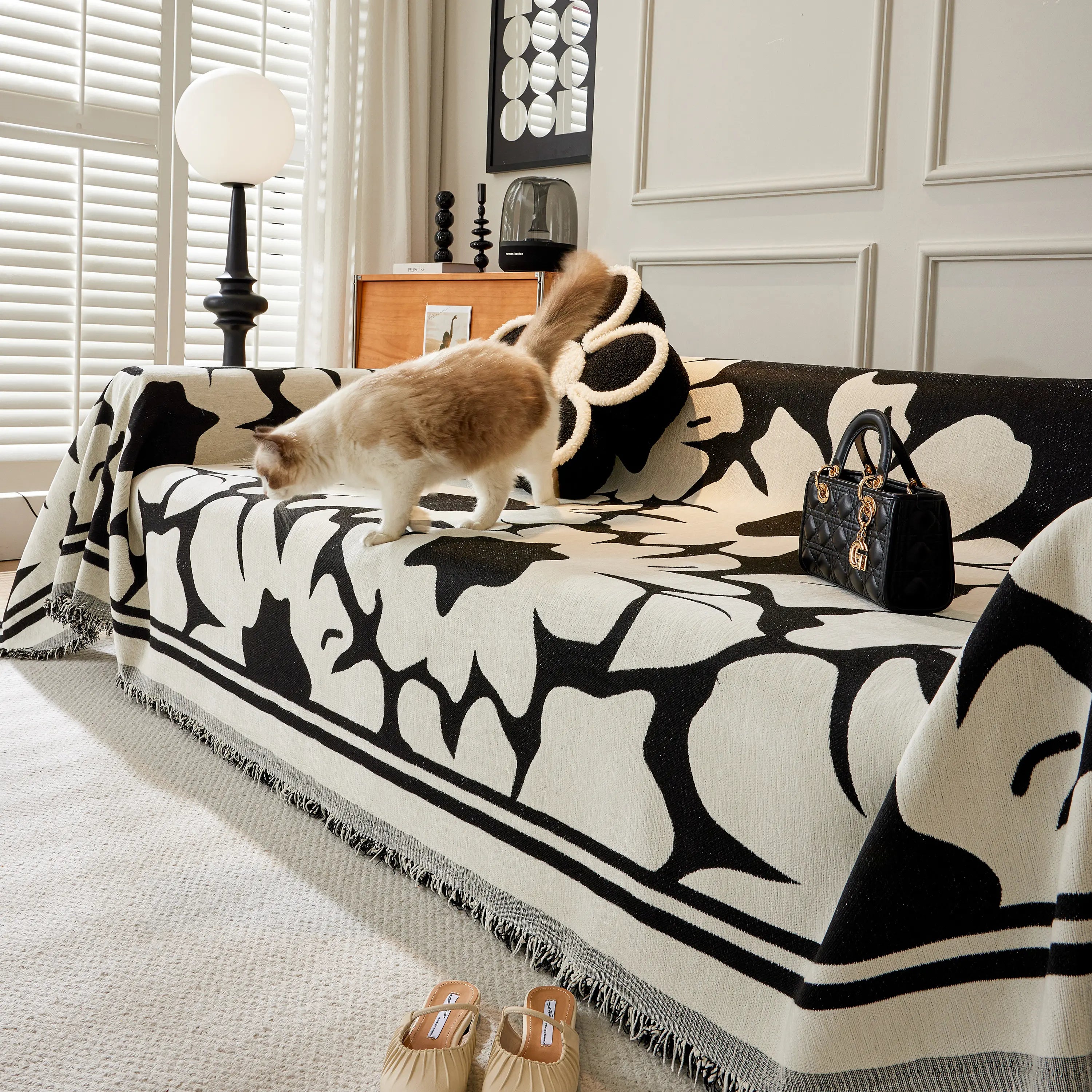 Chenille Floral Soft Thick Reversible Blanket Covers for Couch, Couch Protector Blanket Cover Sofa