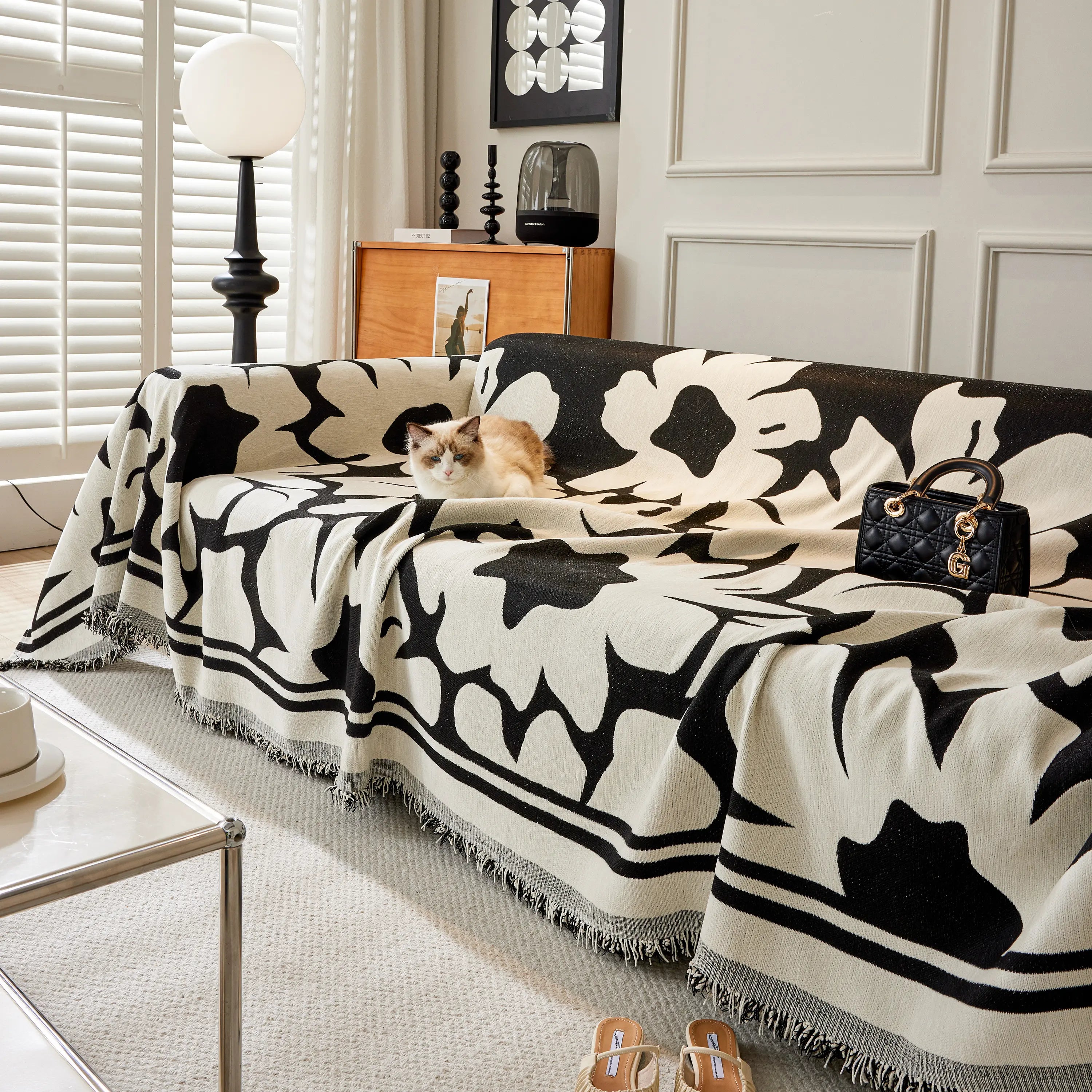 Chenille Floral Soft Thick Reversible Blanket Covers for Couch, Couch Protector Blanket Cover Sofa