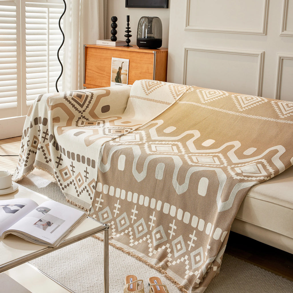 Boho Geometric Chenille Throw Sofa Cover Soft Textured Decorative Couch Blanket