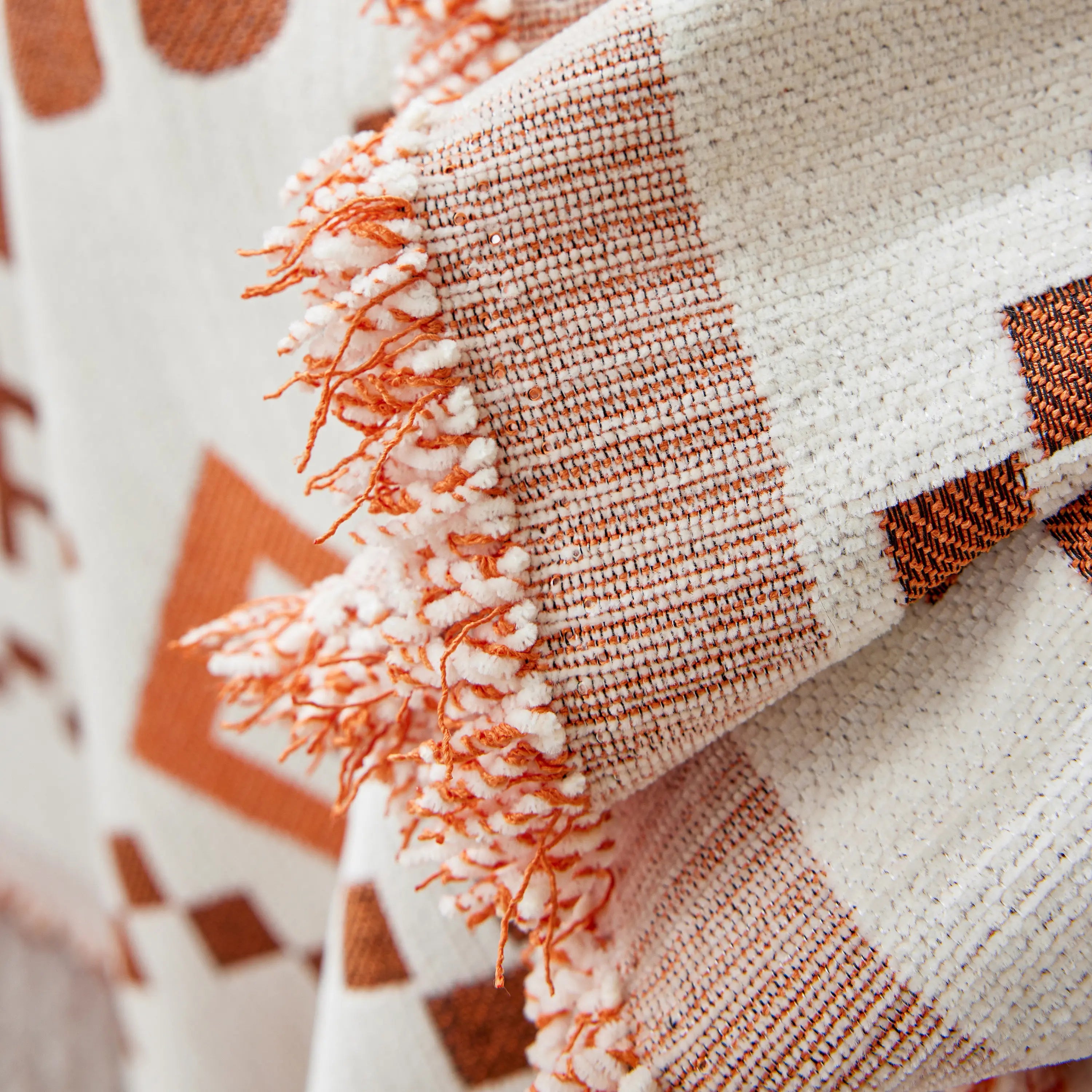 Boho Geometric Chenille Throw Sofa Cover Soft Textured Decorative Couch Blanket