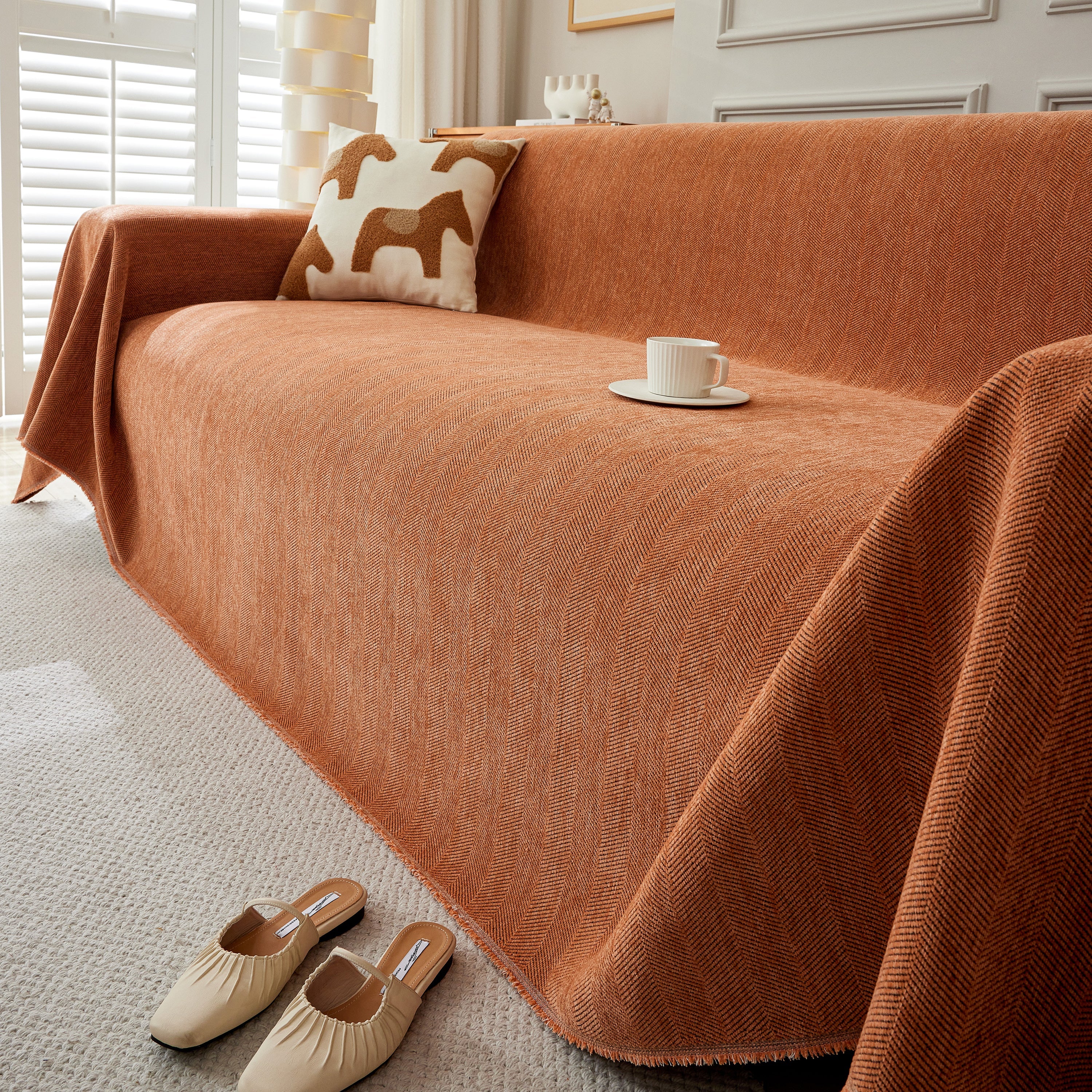 Herringbone Oversized Chenille Couch Throw Cover Sofa Slipcovers Couch Covers for Sectional Couches