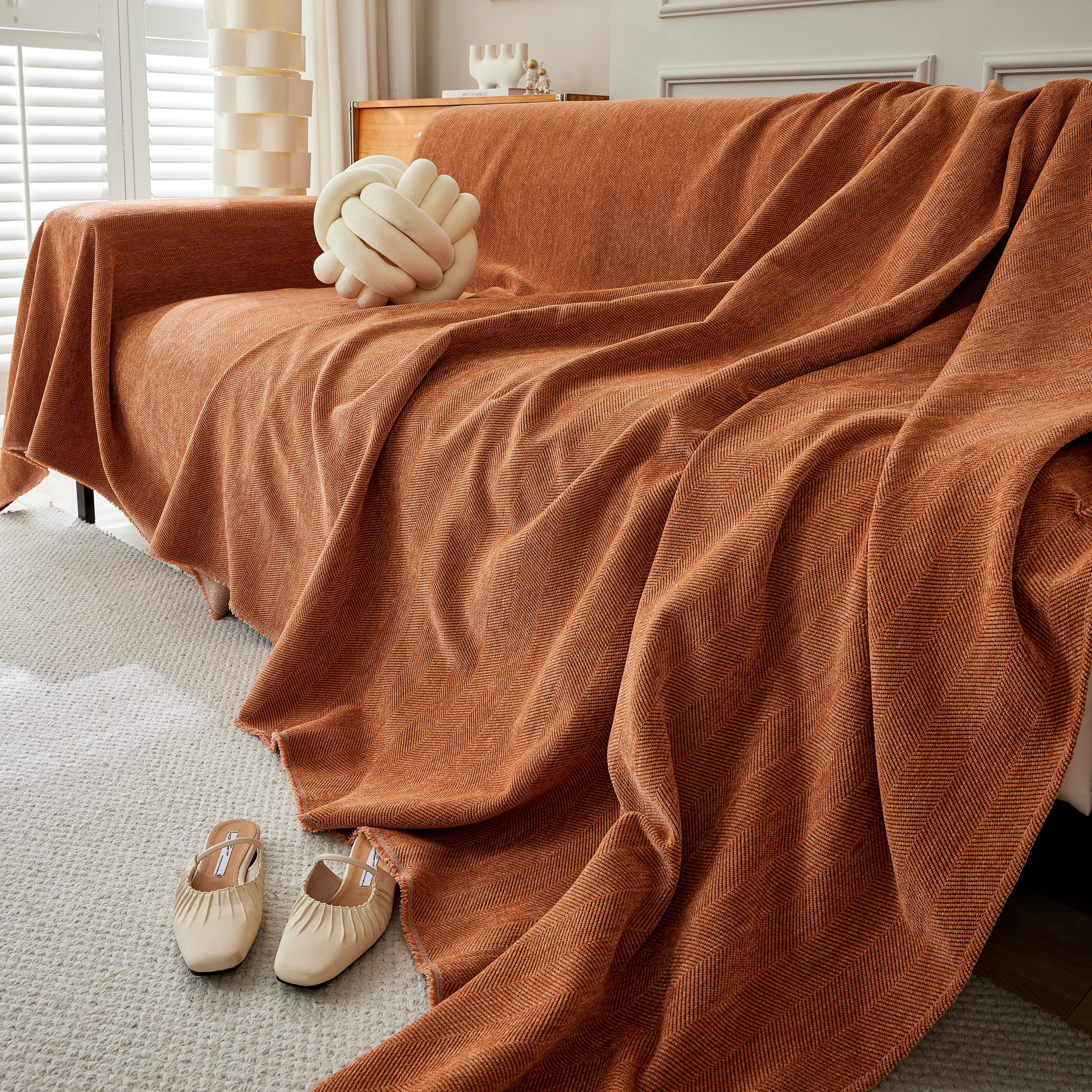 Herringbone Oversized Chenille Couch Throw Cover Sofa Slipcovers Couch Covers for Sectional Couches