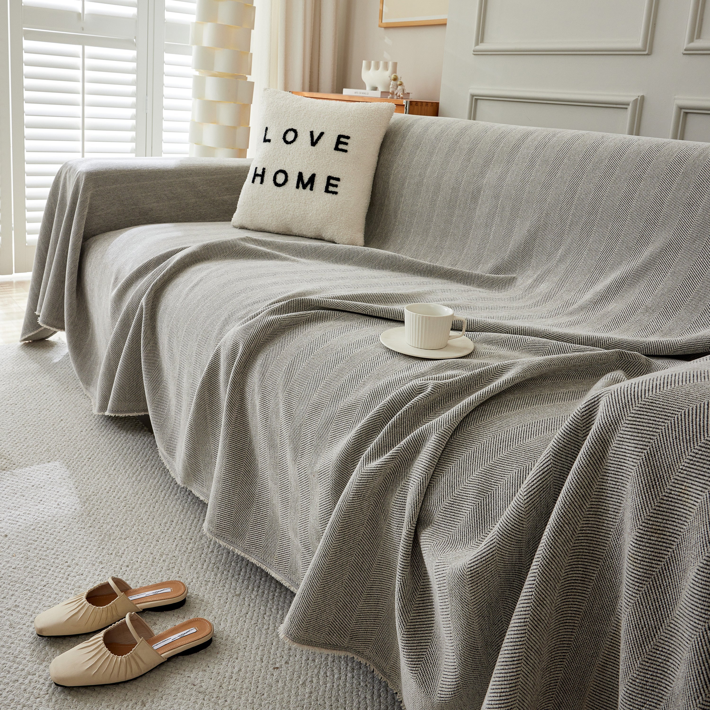Herringbone Oversized Chenille Couch Throw Cover Sofa Slipcovers Couch Covers for Sectional Couches