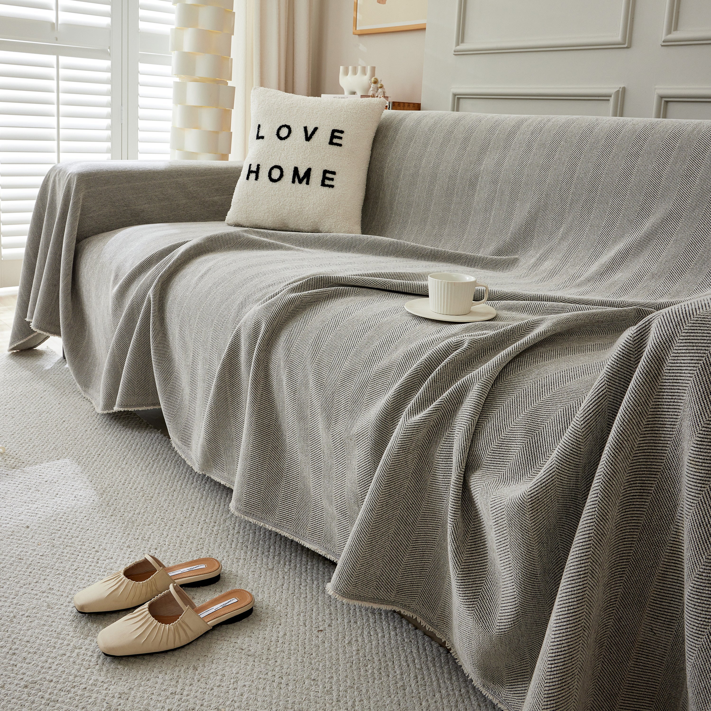 Herringbone Oversized Chenille Couch Throw Cover Sofa Slipcovers Couch Covers for Sectional Couches