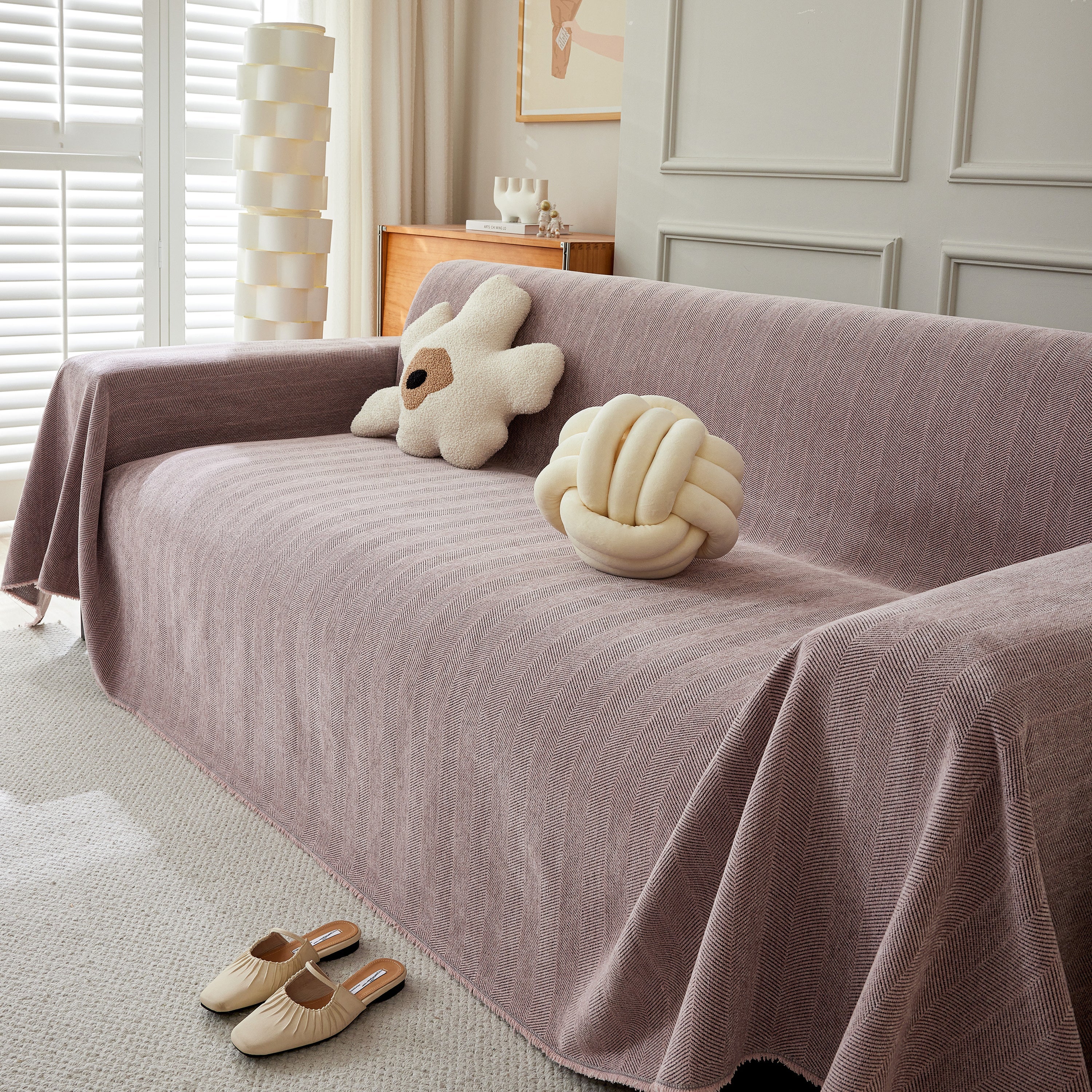 Herringbone Oversized Chenille Couch Throw Cover Sofa Slipcovers Couch Covers for Sectional Couches