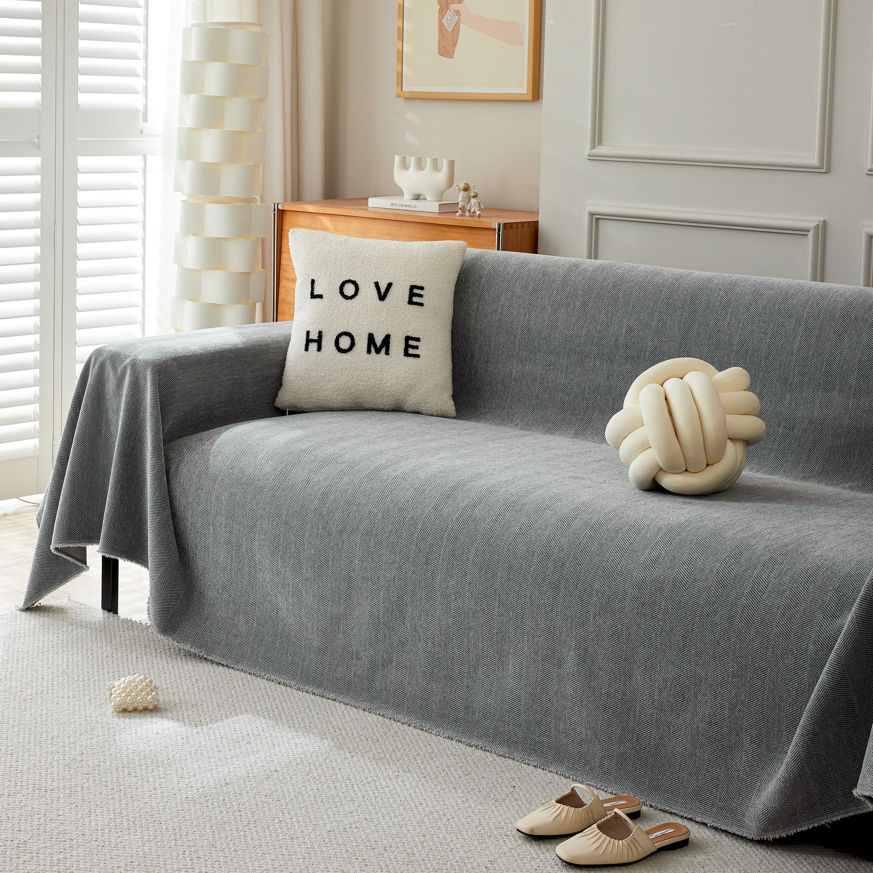 Herringbone Oversized Chenille Couch Throw Cover Sofa Slipcovers Couch Covers for Sectional Couches
