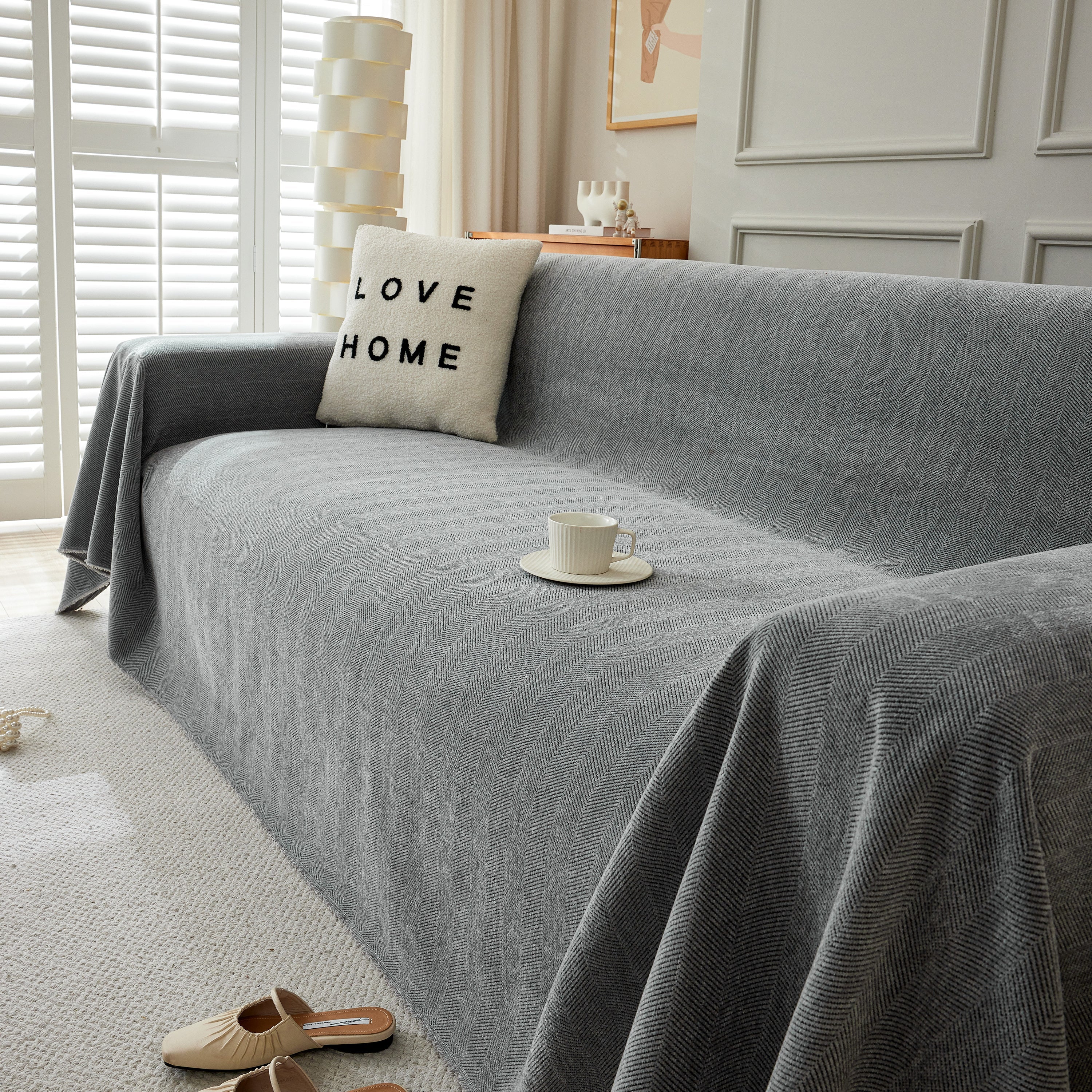 Herringbone Oversized Chenille Couch Throw Cover Sofa Slipcovers Couch Covers for Sectional Couches