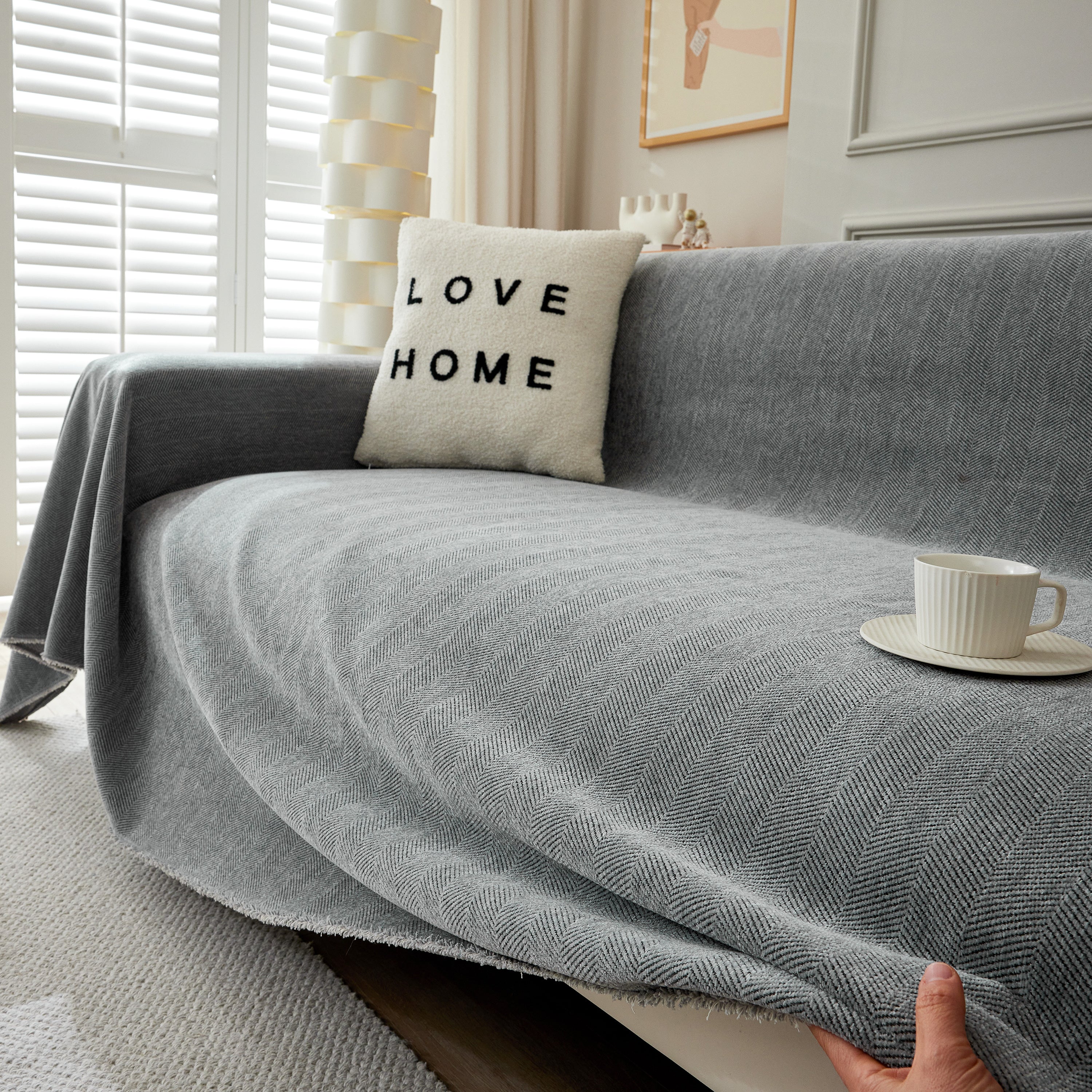 Herringbone Oversized Chenille Couch Throw Cover Sofa Slipcovers Couch Covers for Sectional Couches