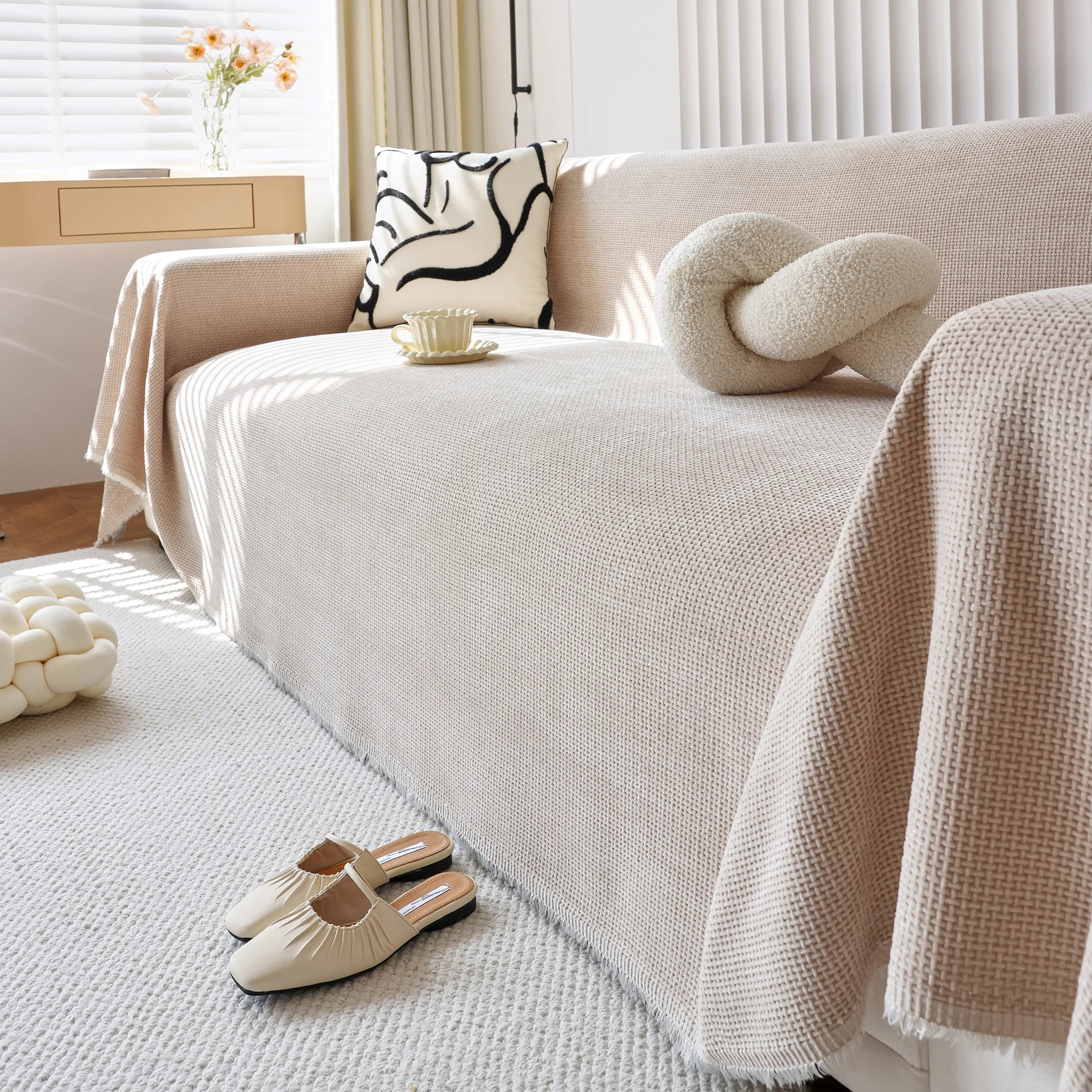 Chenille Thickened Solid Couch Blanket Throws, Reversible Couch Covers for Sectional Couches