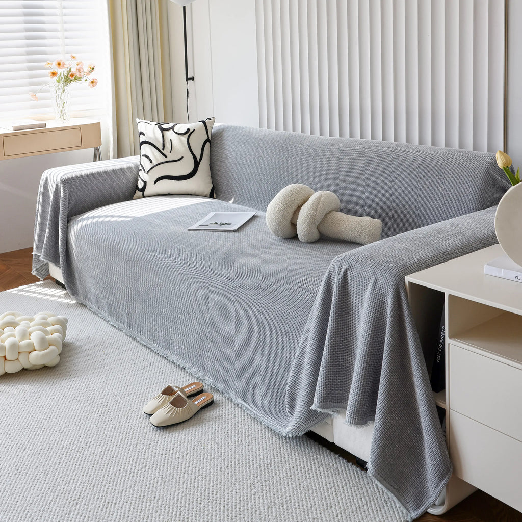 Chenille Thickened Solid Couch Blanket Throws, Reversible Couch Covers for Sectional Couches