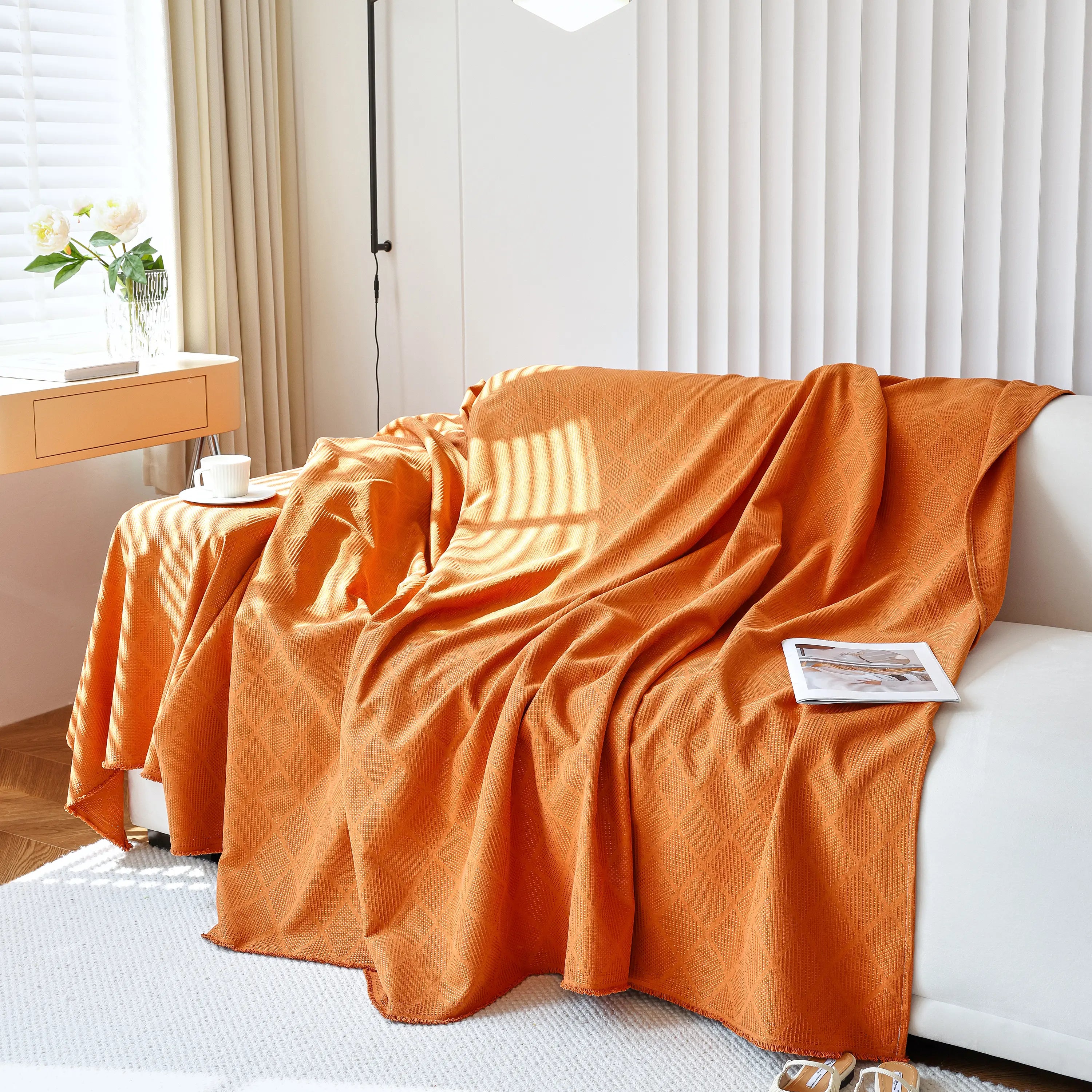 Textured Chenille Sofa Cover Throw, Soft Washable Couch Blanket Protector for Pets