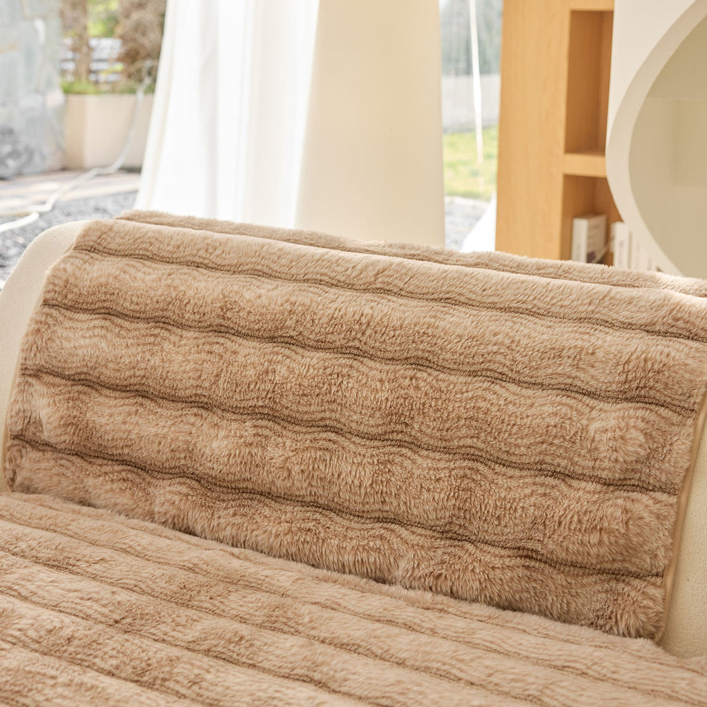Plush Faux Rabbit Fur Sofa Cover, Warm Non-Slip Couch Protector for Leather Sofas