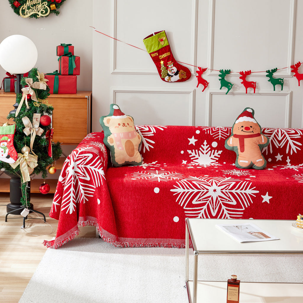 Merry Christmas Cozy Chenille Couch Cover Blanket, Non Slip Sofa Cover, Furniture Covers for Pets