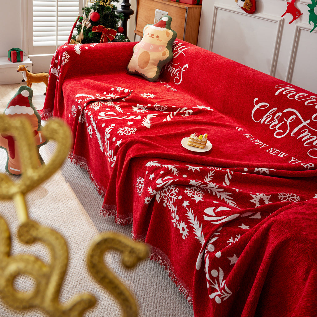 Merry Christmas Cozy Chenille Couch Cover Blanket, Non Slip Sofa Cover, Furniture Covers for Pets