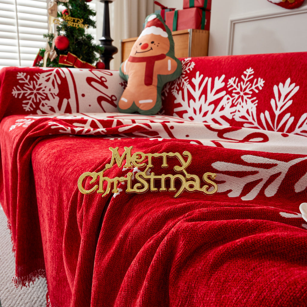 Merry Christmas Cozy Chenille Couch Cover Blanket, Non Slip Sofa Cover, Furniture Covers for Pets