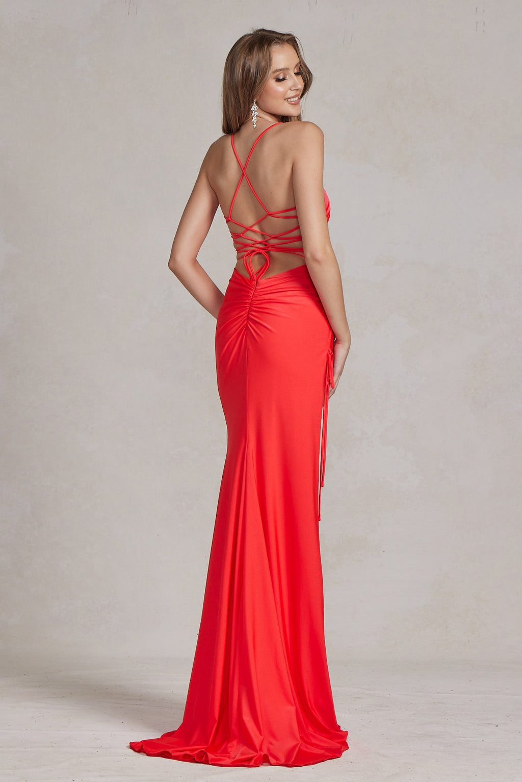 Sleeveless Celebration Dress w/ Ruched Design & Open Lace Up Back NXT1140