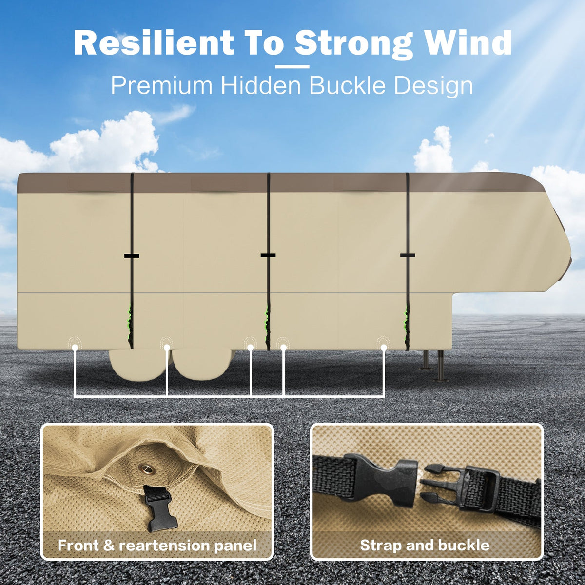 Umbrauto Umbrauto 5th Wheel RV Cover | 7-Layer Waterproof & UV-Proof Camper Trailer Cover with Tire Covers, Tongue Jack Cover & Windproof Ropes
