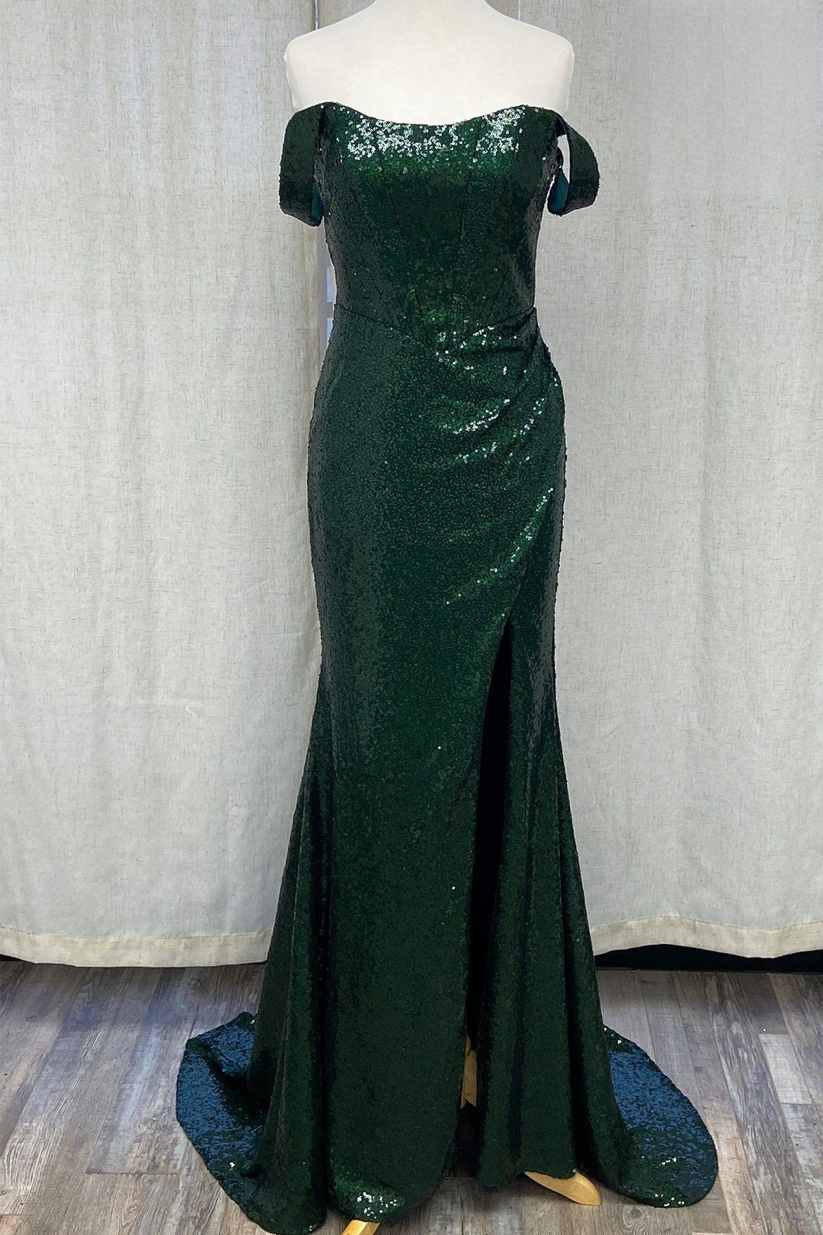 Off The Shoulder Sequins Embellished Evening Dress w/ Straight Across Neckline NXR1203