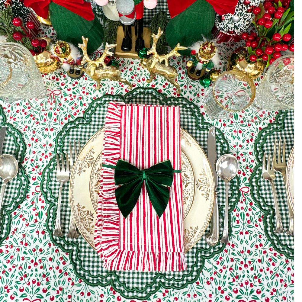 Dark Green: Velvet Bow Napkin Ties - (Set of 4)