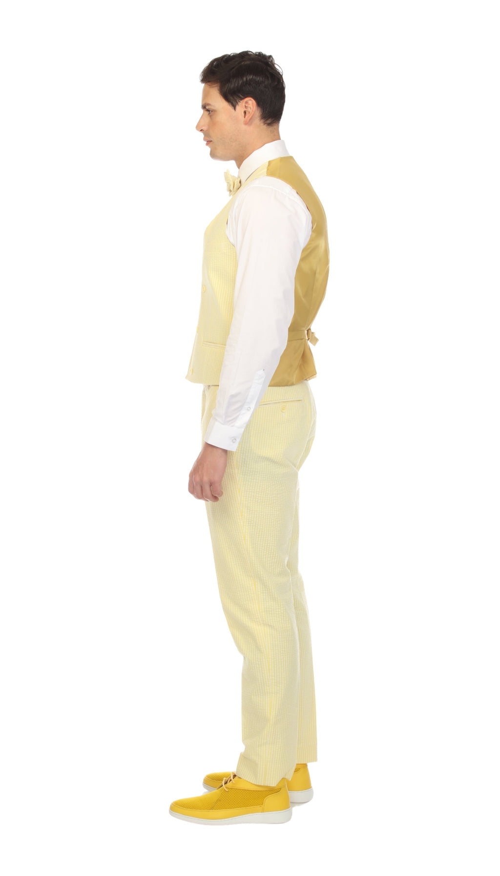 Men's Yellow Grant Double Breasted Seersucker Vest