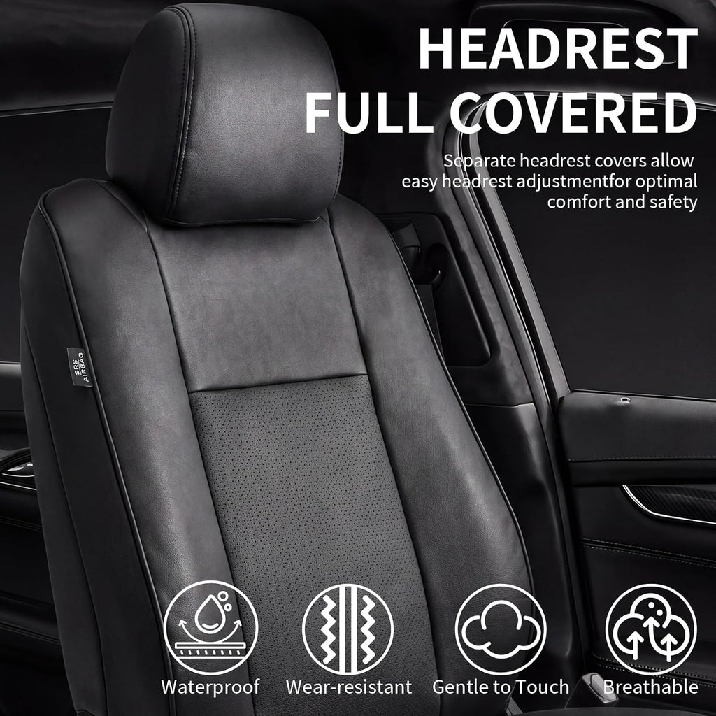 Umbrauto Car Seat Covers for Toyota Tacoma 2005-2015 Double & Crew Cab,Nappa Leather, 3D Laser-Scan Custom Fit, Waterproof, Easy-Clean, Full Coverage, Airbag Compatible, Pet & Scratch Protection