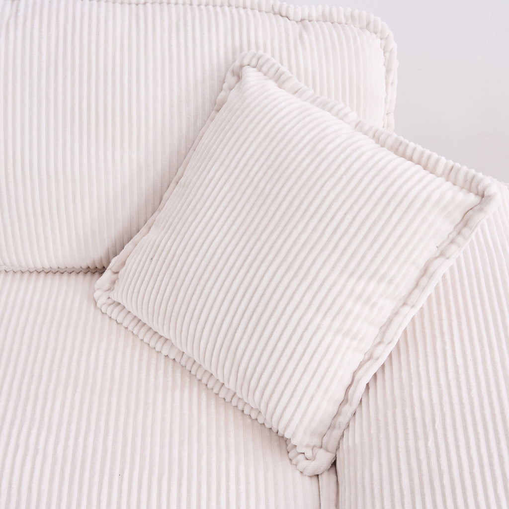 Corduroy 2-seats sofa With 2 back pillows,2 toss pillows and two ottoman,Comfy Sofa- Deep Seat Couch for Living Room,White