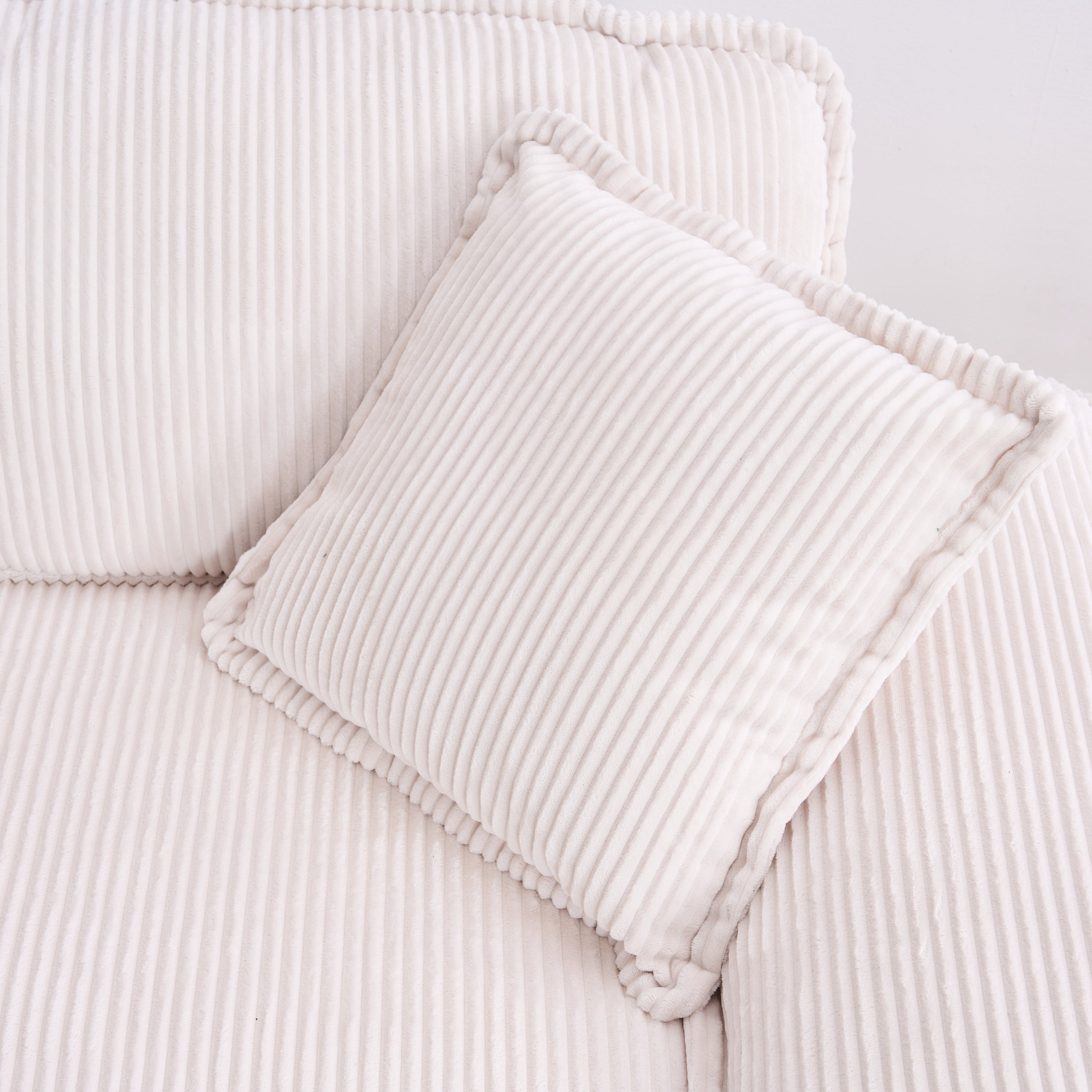 Corduroy 2-seats sofa With 2 back pillows,2 toss pillows and two ottoman,Comfy Sofa- Deep Seat Couch for Living Room,White
