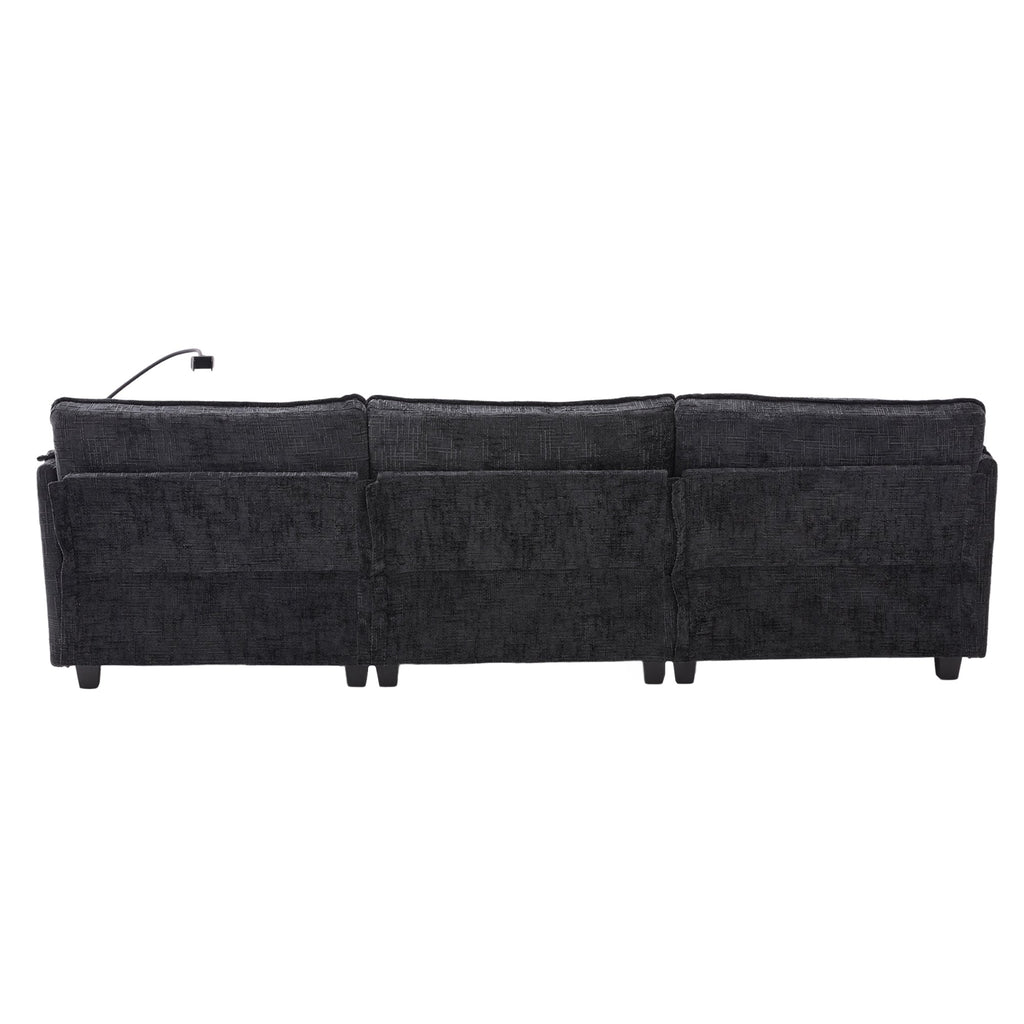 UNITED WE WIN 112' Oversized Sectional Sofa Cloud Couch for Living Room, Modern Chenille L Shaped Couch, Comfy Boucle Modular Sofa Sleeper with Movable Storage Ottoman, Phone Holder, USB Charging Port